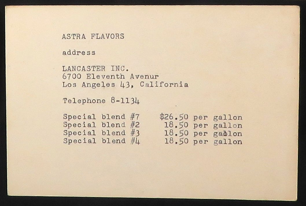 Lancaster Company price card listing Special Blends 7, 2 and 4